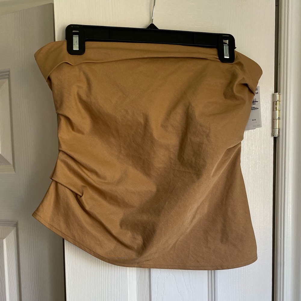 NWT Open Edit Strapless Asymmetrical Tan Women's Crop Top